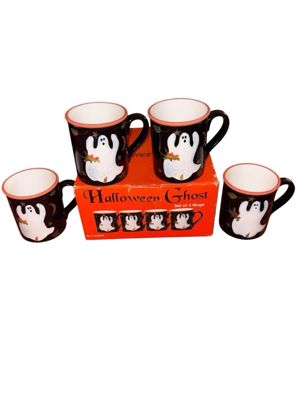 Vintage Susan Winget Halloween Ghost Coffee Mug Set 4 Certified International